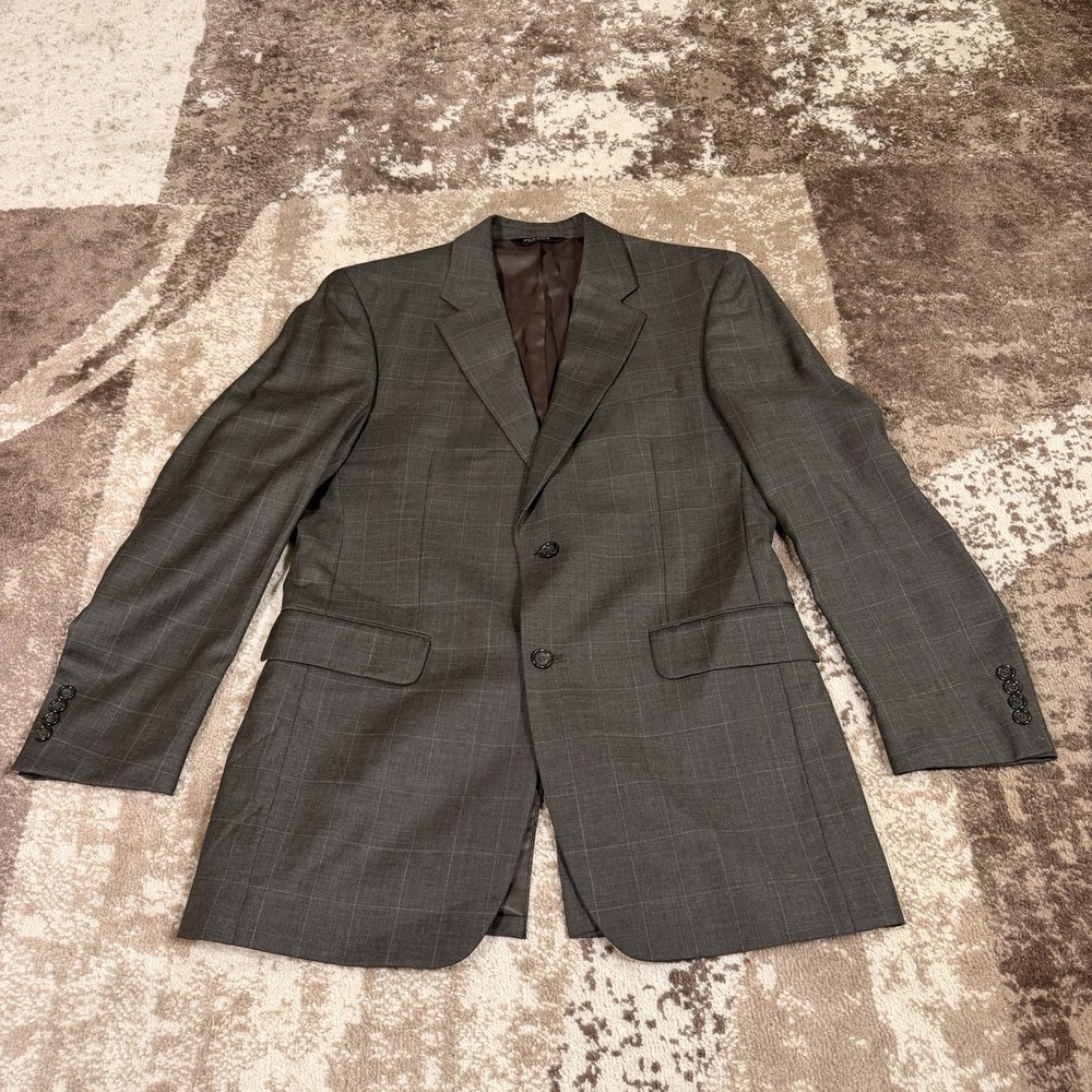 JOS A BANK Blazer Mens 40L Brown Windowpane 100% Wool Sports Coat Old Money